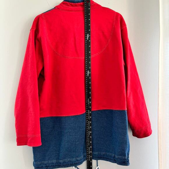 90s Vintage Liz Claiborne Liz & Co Full Zip Jacket Drawstring Red Blue Denim - Picture 3 of 5